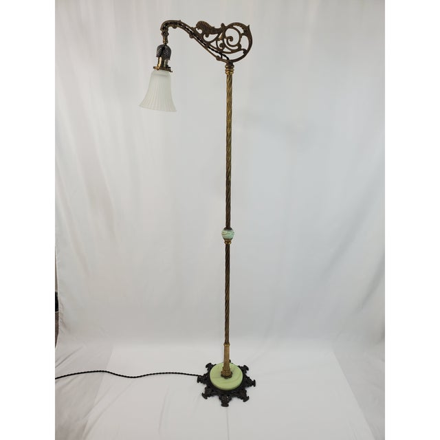 Art Deco Antique Art Deco Uranium Slag Glass Bridge Arm Floor Lamp - 1920s For Sale - Image 3 of 13