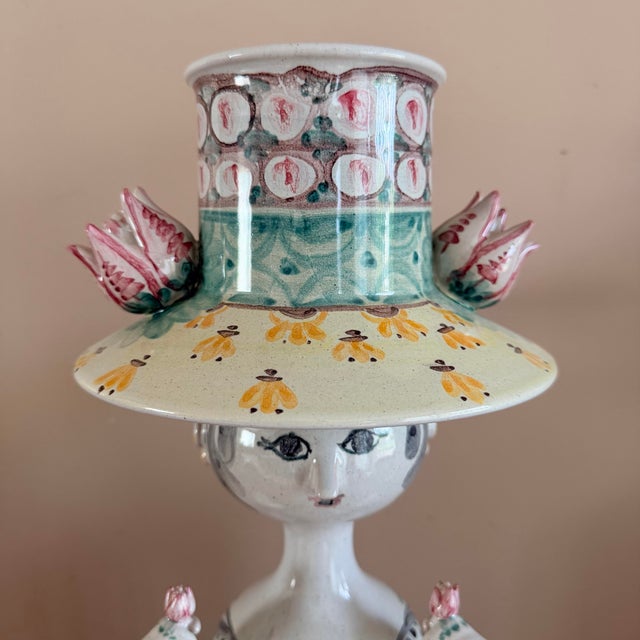 Mid-Century Modern Late 20th Century Pair of Impressive Large Bjorn Wiinblad Ceramic Figural Candlesticks With Inserts For Sale - Image 3 of 12
