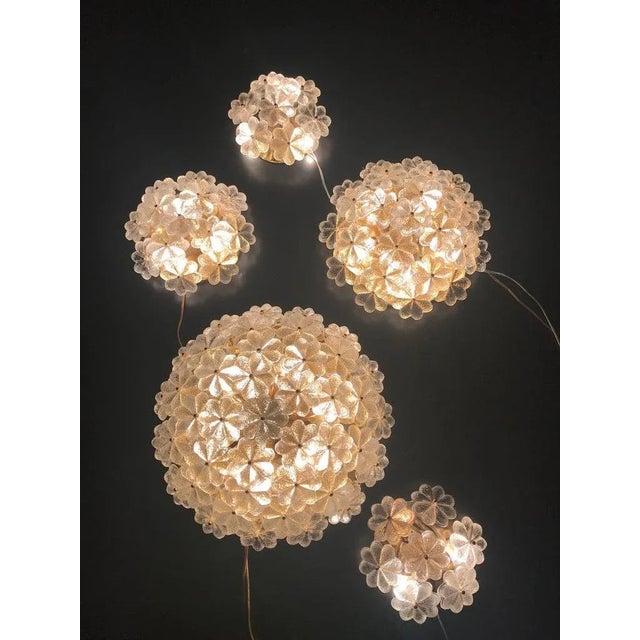 Metal Vintage Small Ernst Palme Brass and Floral Glass Flush Mount Sconce\ For Sale - Image 7 of 8