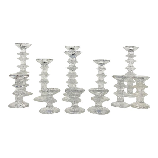 1960s Set of 12 ‘Festivo’ Glass Candlesticks by Timo Sarpaneva for Iittala, Finland For Sale