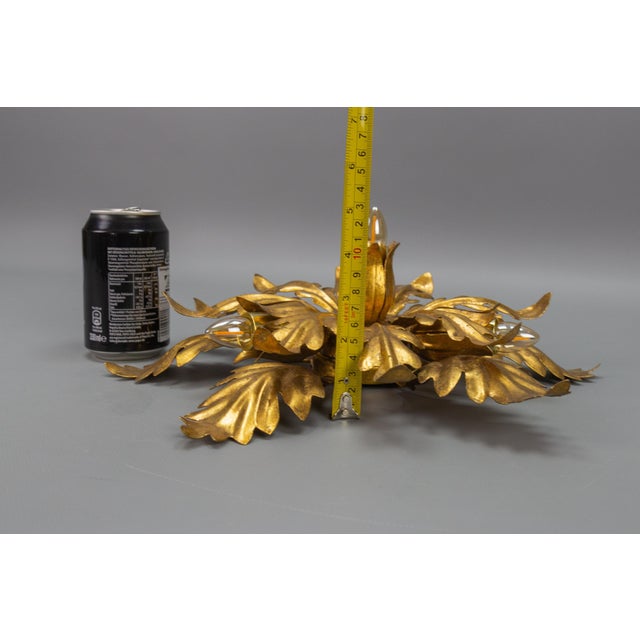 Gilt Metal Leafed Sunburst-Shaped Four-Light Flush Mount, 1970s For Sale - Image 15 of 18