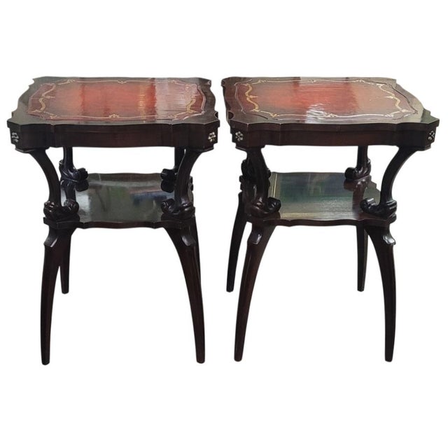 Pair 1940s Red Leather Top Side Table For Sale - Image 13 of 13