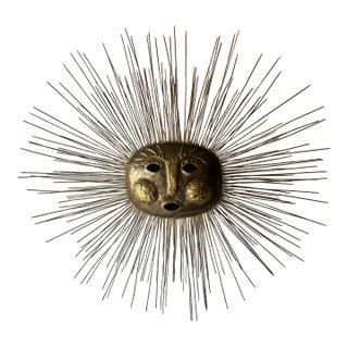 1970s Brutalist Brass Sun Face Wall Sculpture by Emaus, Mexico For Sale
