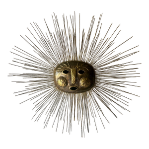 1970s Brutalist Brass Sun Face Wall Sculpture by Emaus, Mexico