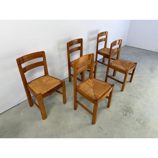 Wood Vintage Oak and Wicker Dining Chairs, 1960s, Set of 5 For Sale - Image 7 of 10