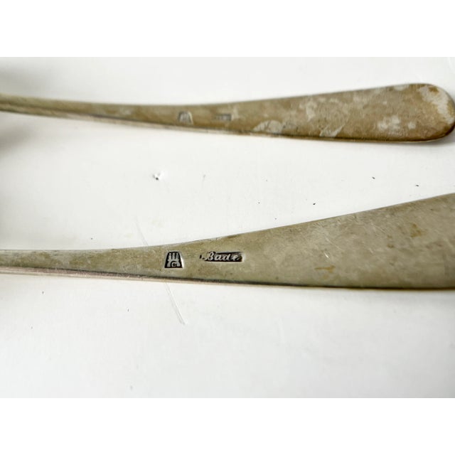 Early 19th Century Pair of Early 19th Century Coin/900 Silver Spoons - Monogram "R" - Large Tablespoons or Small Serving Spoons For Sale - Image 5 of 6
