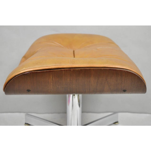 Vintage Selig Mid Century Modern Eames Style Chrome Walnut Footstool Ottoman For Sale - Image 13 of 15