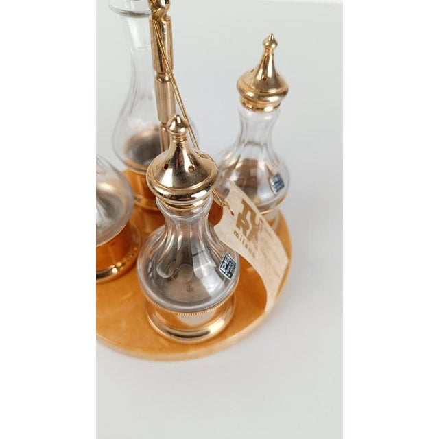 1970s Cruet Set in Gilt Brass, Cut Crystal and Lacquered Goatskin Parchment by Aldo Tura, 1970s, Set of 8 For Sale - Image 5 of 18