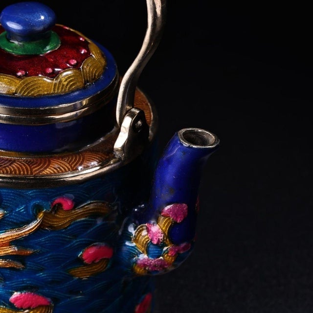 Blue Late 19th Century Cloisonné Enamel Dragon Teapot With Overhead Handle For Sale - Image 8 of 9