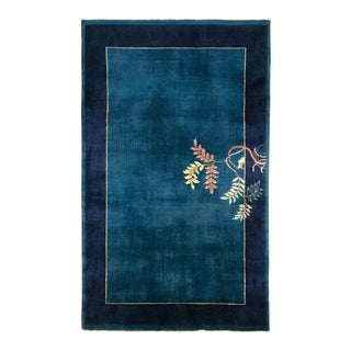 Vintage Chinese Deco Style Rug, Lustrous Blue Open Field, Pastel Floral Pattern For Sale