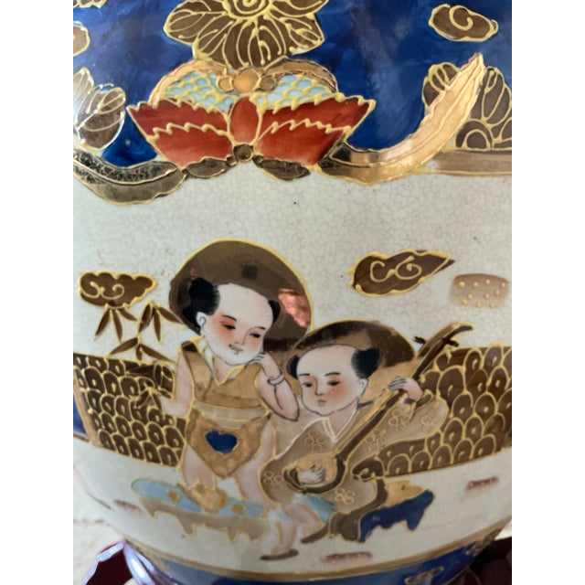 Wood Mid 20th Century Large Hand‑Painted Asian Motif Fishbowl Table With Glass Top & Wood Stand For Sale - Image 7 of 12