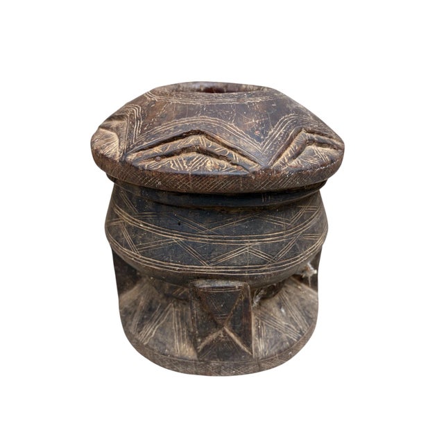 Contemporary Vintage Hand-Carved African Tribal Lidded Vessel For Sale - Image 3 of 4