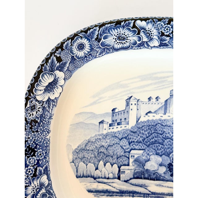 Blue Vintage Import Blue Transferware Platter With Trees and Castle For Sale - Image 8 of 8