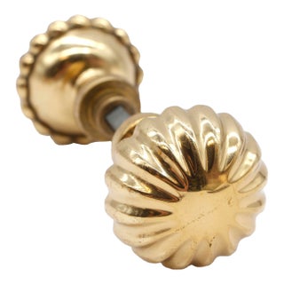 Pair of Vintage 2.25 In. Polished Brass Fluted Door Knobs For Sale