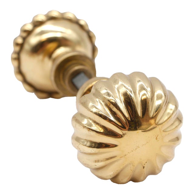 Pair of Vintage 2.25 In. Polished Brass Fluted Door Knobs For Sale