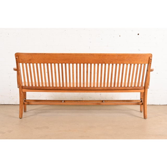 Antique Arts & Crafts Solid Oak Lawyer's Bench For Sale - Image 9 of 10