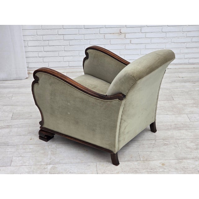 Danish Lounge Chair in Velour and Carved Oak, 1950s For Sale - Image 11 of 18