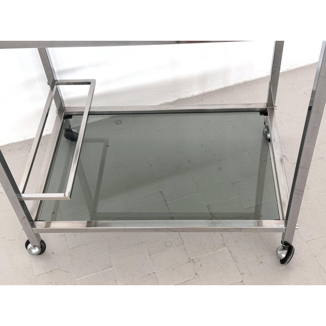 Mid-Century Italian Chrome and Glass Two Tier Rolling Bar Cart, 1970s For Sale - Image 16 of 17