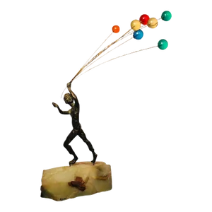 Mid Century Bronze Sculpture of Boy Holding Colorful Balloons by Curtis Jere