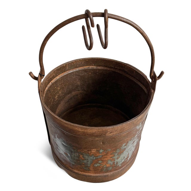 Farmhouse Large Antique Iron Bucket W/Handle For Sale - Image 3 of 8