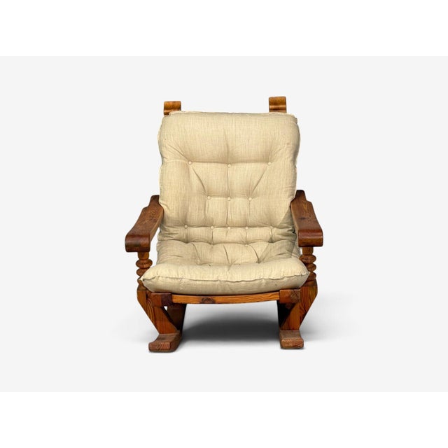 Collden, Swedish Modern, Large Rocking Chair, Pine, Fabric, Sweden, 1970s For Sale - Image 4 of 14