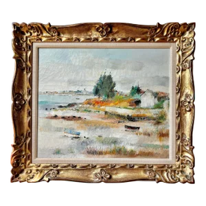 Original Impressionist Oil Boats on a Beach Painting Signed by Louis Rosan