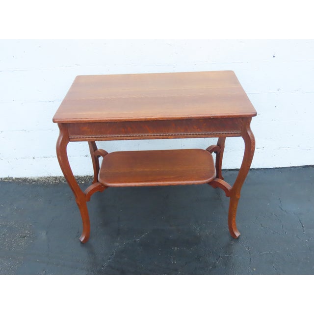 Wood Early 1900s Tiger Oak Writing Office Desk Console Table 6675 For Sale - Image 7 of 15