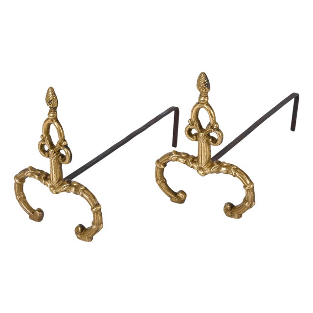 Louis XV Italian Andirons in Gilt Bronze and Iron, Italy, 1940s, Set of 2 For Sale
