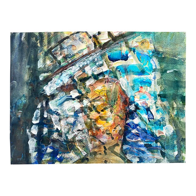 Warren Fischer Figurative Abstract Watercolor Painting on Paper For Sale