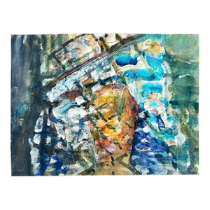 Warren Fischer Figurative Abstract Watercolor Painting on Paper