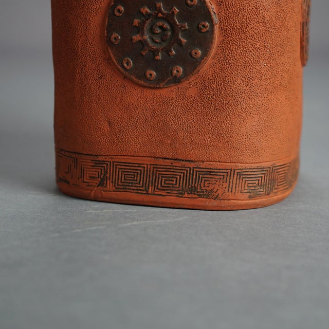Ceramic Antique Japanese Terra Cotta Vase with Stylized Floral Elements, Circa 1930 For Sale - Image 7 of 8