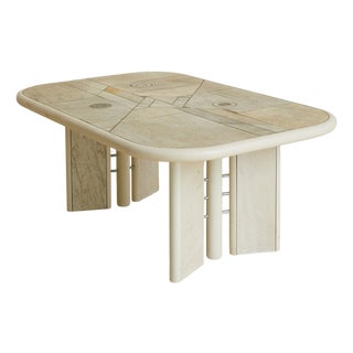 Dutch Brutalist Stone + Metal Inlay Coffee Table in Manner of Paul Kingma, 1970s For Sale