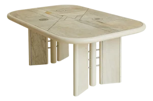 Dutch Brutalist Stone + Metal Inlay Coffee Table in Manner of Paul Kingma, 1970s