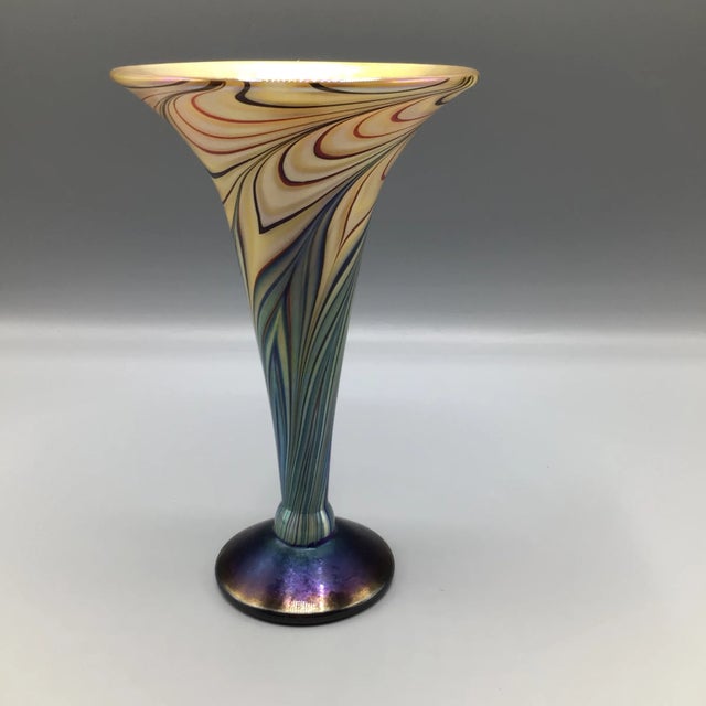 2000 - 2009 Pulled Feather Art Glass Vase by Lundberg Studios For Sale - Image 5 of 13