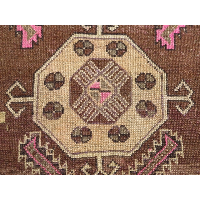 Brown 60s Geometric Design Turkish Kars Carpet Runner Rug For Sale - Image 9 of 11