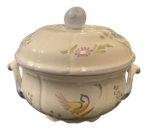 Vintage Longchamp French Hand-Painted Porcelain Perouges Round Tureen With Lid