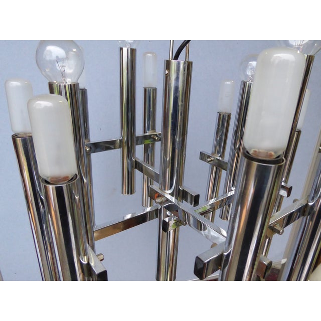 Mid-Century Chrome Tubes Chandelier Ceiling Lamp by Gaetano Sciolari For Sale - Image 9 of 12