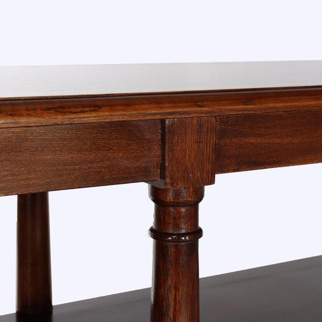 Vintage Classical Oak Long Table With Roman Column-Form Legs & Shelf C1940 For Sale - Image 15 of 18