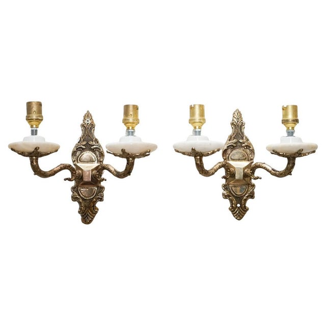 Alabaster & Brass Twin Wall Lights, 1960s, Set of 2 For Sale - Image 13 of 13