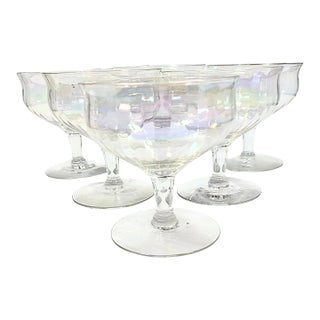 Iridescent Opalescent Champagne Coupes- Set of Six For Sale