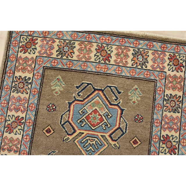 Kazak Rug 2’10” X 4’11” Brown Wool Tribal Hand-Knotted Oriental Carpet For Sale In Philadelphia - Image 6 of 12