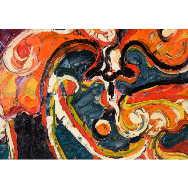 "Attention" Heavily Textured Abstract Expressionist Composition in Oil on Canvas by Harald Dry Schmidt For Sale In Monterey, CA - Image 6 of 9