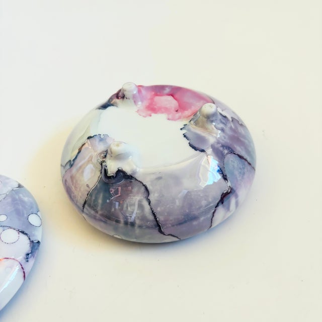 Vintage Hand Painted Purple Ceramic Box For Sale - Image 9 of 9