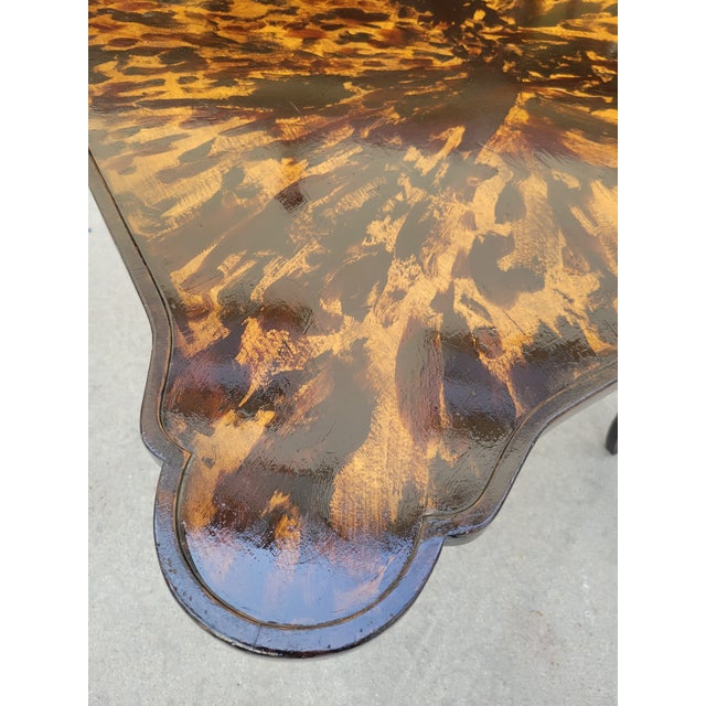 Wood Vintage Minton Spidell Newly Hand-Painted Faux Tortoiseshell Scalloped Game Table For Sale - Image 7 of 13