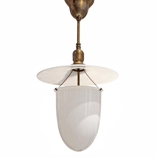 1900 - 1909 Early 20th Century American Milk Glass Pendant Light Fixture For Sale - Image 5 of 12
