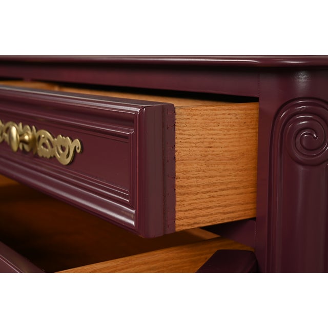 Baker Funiture Style French Provincial Louis XV Burgundy Lacquered Sideboard Credenza, Newly Refinished For Sale - Image 13 of 18