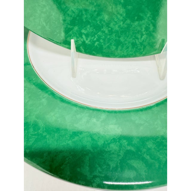 Set of Twelve Christofle "Micro-Gold" Faux Malachite Porcelain Chargers, 12.625" For Sale In Providence - Image 6 of 9