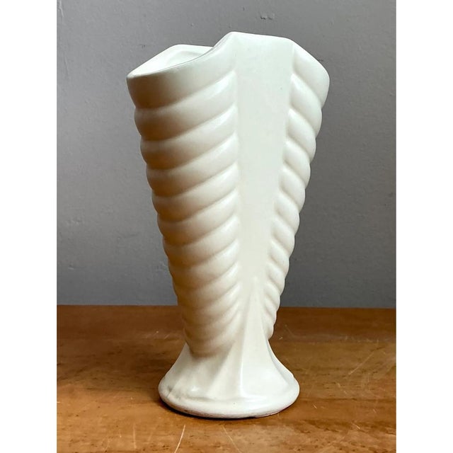 Vintage Matte Glaze Ribbed Ceramic Vase For Sale - Image 10 of 12