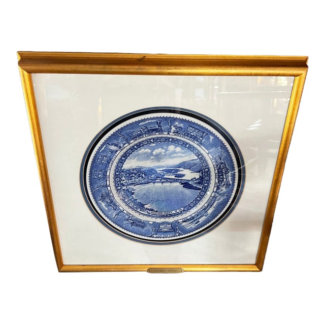 Vintage Framed Blue and White Plate With Scene "Baltimore and Ohio R R" For Sale