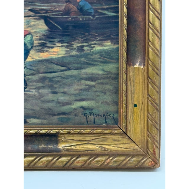 Orange Antique Georges Maroniez “Fishing Port at Twilight” Maritime Print in Gilt Frame For Sale - Image 8 of 12